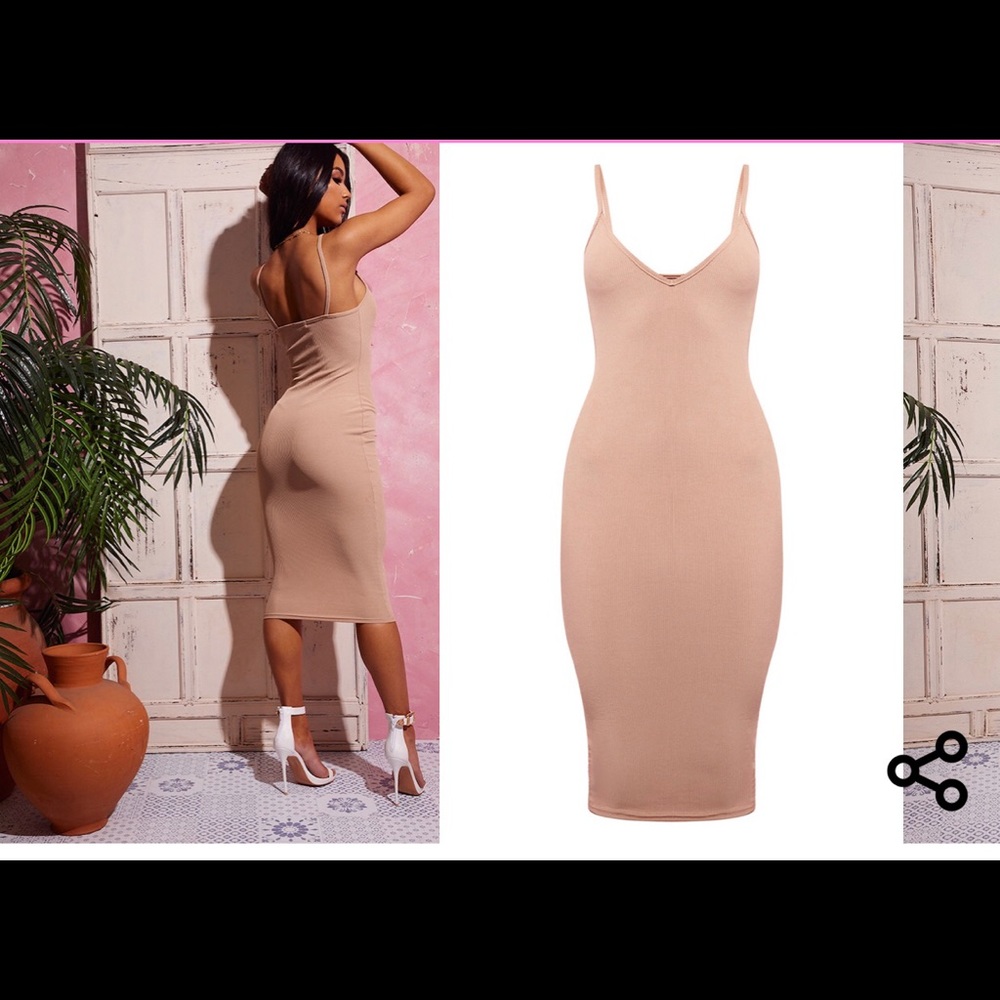 Tan Midi Bodycon Dress